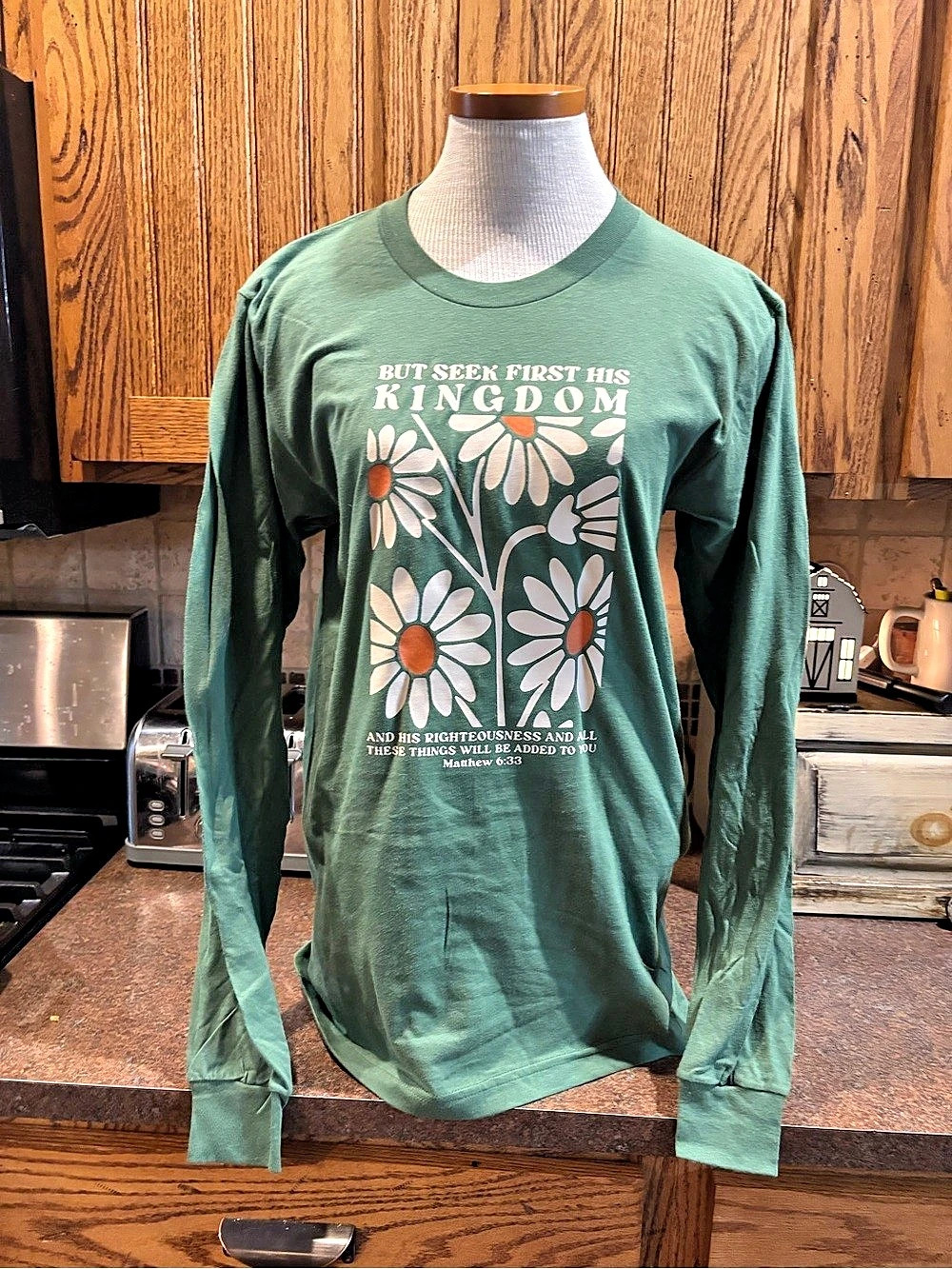 💜American Apparel Floral Long Sleeve Graphic Tee in Green Size Small